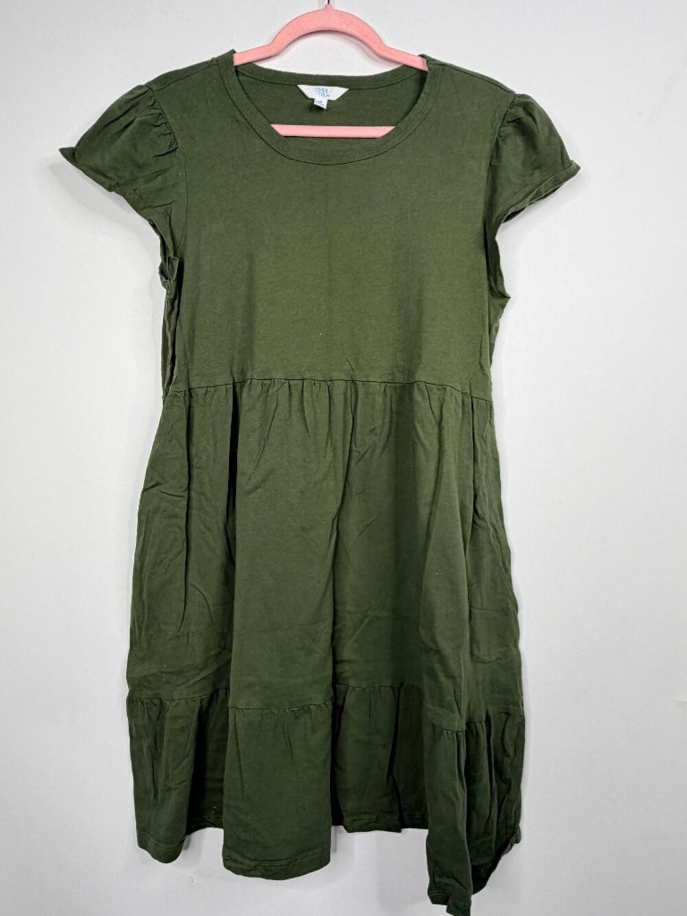 2/$30 Time and Tru Tiered Knit Babydoll Dress Flutter Sleeve Olive Medium #A4680 - Picture 4 of 8